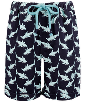 Bermudas de algodón elástico con estampado Net Sharks para niño Azul marino vista frontal