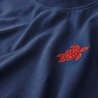 Camiseta de algodón orgánico de color liso para niño Azul marino detalles vista 1