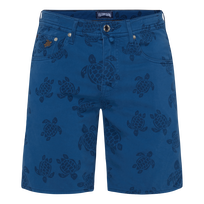 Bermuda en coton 5 poches homme Ronde des Tortues en résine Bleu batik vue de face