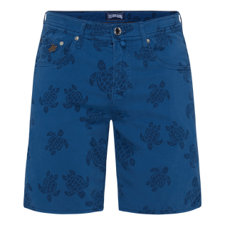 Men 5-Pockets Bermuda Shorts Resin Print Ronde des Tortues Batik blue front view