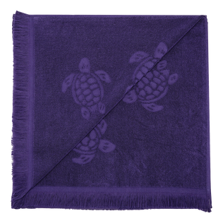 Beach Towel in Organic Cotton Turtles Jacquard Midnight back view