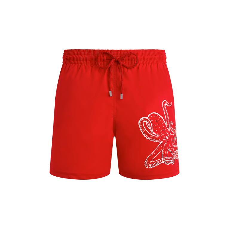 Vilebrequin Men Stretch Short Swim Shorts Placed Poulpe - Moorise - Red - Size XL