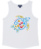 Camiseta sin mangas de algodón orgánico con estampado Vendôme Turtles para niña Blanco vista frontal