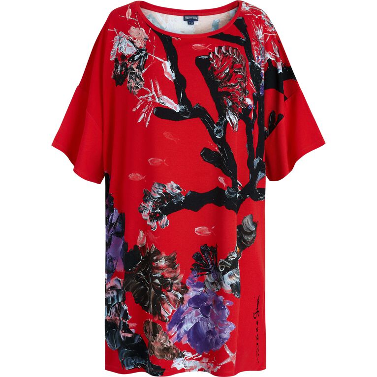 Women Maxi Viscose Dress Spring Flower - Cover-up - Fiorella - Red - Size OSFA - Vilebrequin
