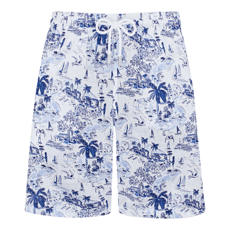 Men Linen Bermuda Shorts Riviera - Bermuda - Bolide - Blue - Size XXL - Vilebrequin