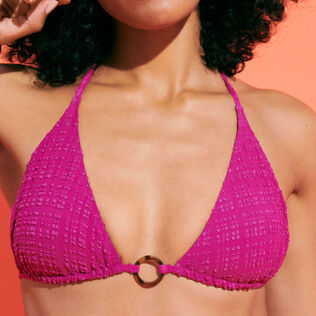 Women Triangle Bikini Top Plumetis Crimson purple details view 1