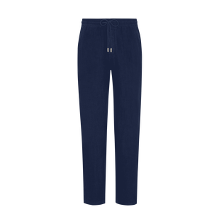 Einfarbige Leinenhose für Herren Marineblau Vorderansicht