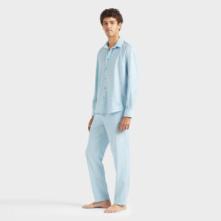 Men Wool Shirt Micro Rayures Tailoring Blue topaz front worn view