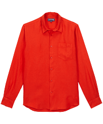 Men Linen Shirt Solid Poppy red 正面图