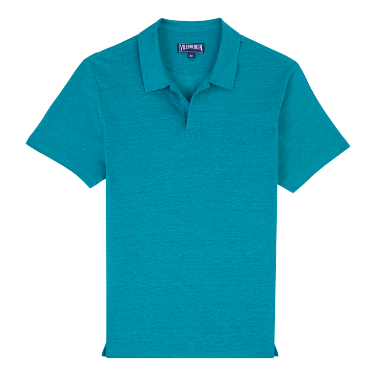 Men Linen Jersey Polo Shirt Solid - Pyramid - Green - Size M - Vilebrequin