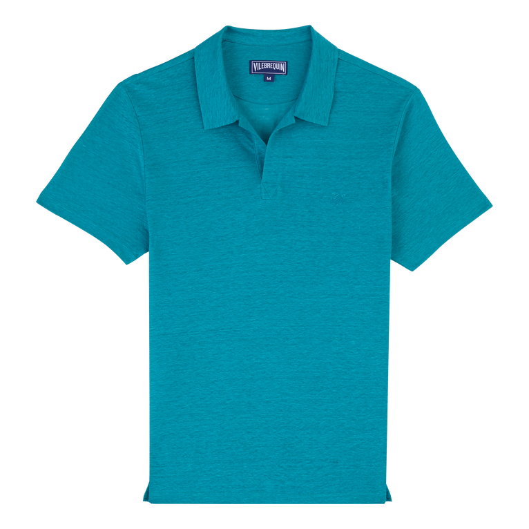 Men Linen Jersey Polo Shirt Solid - Pyramid - Green
