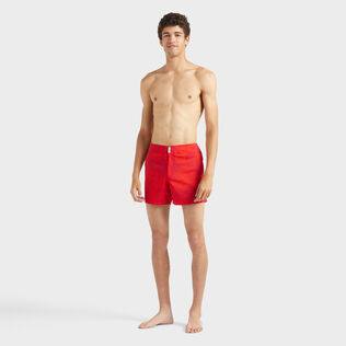 Men Stretch Short Swim Trunks Flat Belt Flower Power Lipstick front worn view