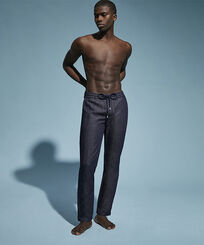 Men Denim Jogging Pants Dark denim w1 front worn view