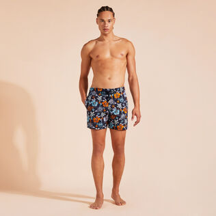 Men Swim Trunks Embroidered Tropical Turtles - Limited Edition Navy front worn view