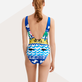 Maillot de bain une piece femme La Mer - Vilebrequin x JCC+ - Edition limitée Blanc vue portée de dos