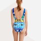 Damen Einteiler Bedruckt - La Mer Badeanzug für Damen – Vilebrequin x JCC+ – Limitierte Serie, Weiss Rückansicht getragen