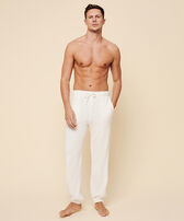 Pantalón liso en tejido terry unisex Blanco tiza vista frontal desgastada