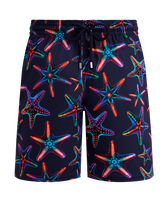 Men Long Stretch Swim Shorts Disco Stars Navy front view