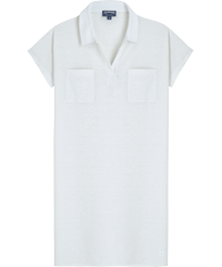 Women Linen Long Polo Dress Solid White front view