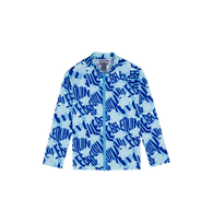 Boys Zipper Long Sleeves Rashguard Ronde des Tortues Logo Blue topaz front view