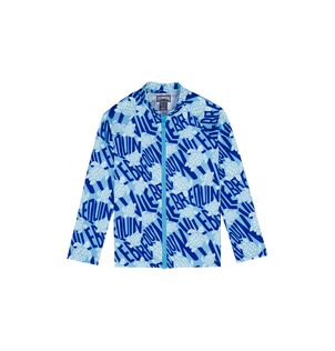 Boys Zipper Long Sleeves Rashguard Ronde des Tortues Logo Blue topaz front view
