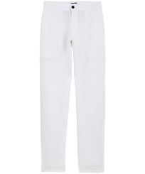 Men Straight Linen Pants Solid White front view
