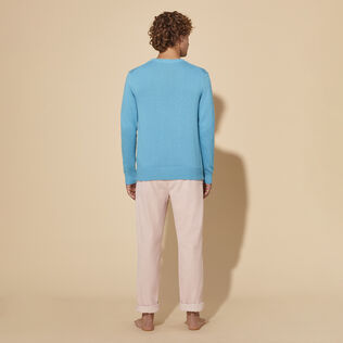 Men Cotton and Cashmere Crewneck Sweater Turtle Tropezian blue back worn view