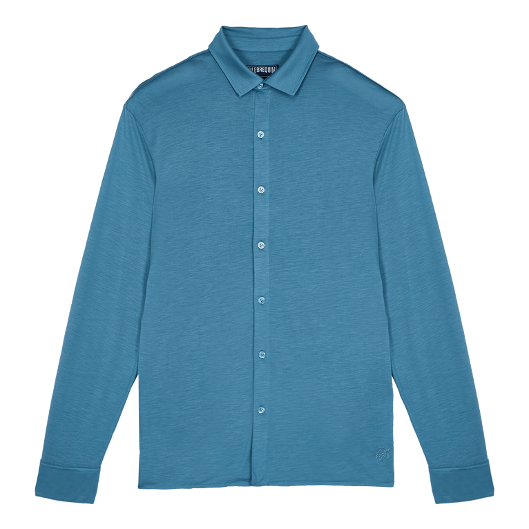 Einfarbiges Hemd Aus Jersey-tencel Für Herren - Calandre - Blau