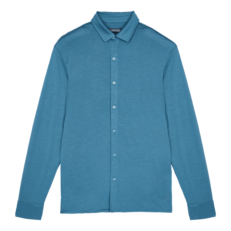 Men Jersey Tencel Shirt Solid - Calandre - Blue - Size XXXL - Vilebrequin