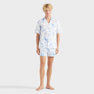 Men Bowling Linen Shirt Medusa and Shells White 正面穿戴视图