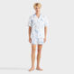 Camisa de bolos de lino con estampado Medusa and Shells para hombre Blanco vista frontal desgastada Camisa de bolos de lino con estampado Medusa and Shells para hombre Blanco vista frontal desgastada