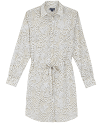 Women Cotton Voile Shirt Dress Dentelles White front view