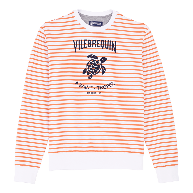 Vilebrequin Men Cotton Striped Crewneck Sweatshirt - Jorasses - Orange - Size S