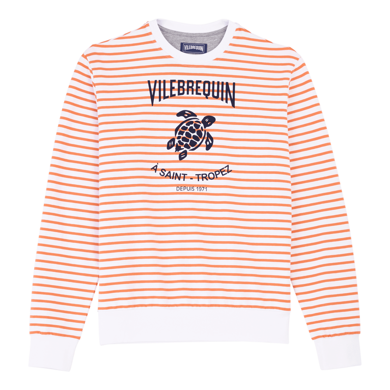 Men Cotton Striped Crewneck Sweatshirt - Sweater - Jorasses - Orange - Size XXXL - Vilebrequin