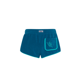 Pantalones cortos de tejido terry con estampado VBQ Line para mujer Peacock vista trasera