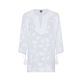 Camisa de viscosa con estampado Disco Butterflies para mujer Blanco vista frontal