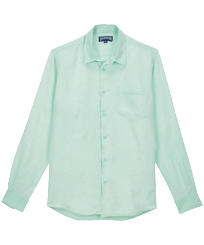 Camisa de lino lisa para hombre Agua verde vista frontal
