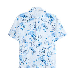 Men Bowling Linen Shirt Medusa and Shells White 后视图