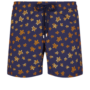 Men Embroidered Swim Trunks Micro Ronde Des Tortues - Limited Edition Navy front view