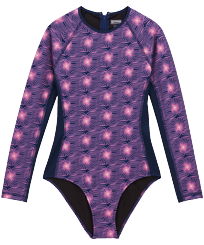 Women Long Sleeves One-Piece Rashguard Hypno Shell Navy front view