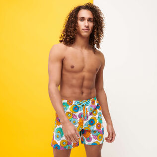 Men Swim Trunks Marguerites White front worn view