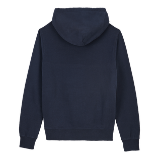 Men Cotton Hoodie Sweatshirt Solid Navy back view