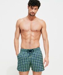 Men Stretch Swim Trunks Fish Foot Navy front worn view