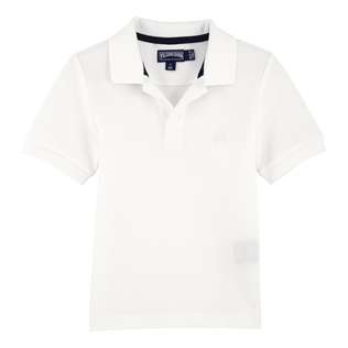 Cotton Pique Boys Polo Shirt Solid White front view