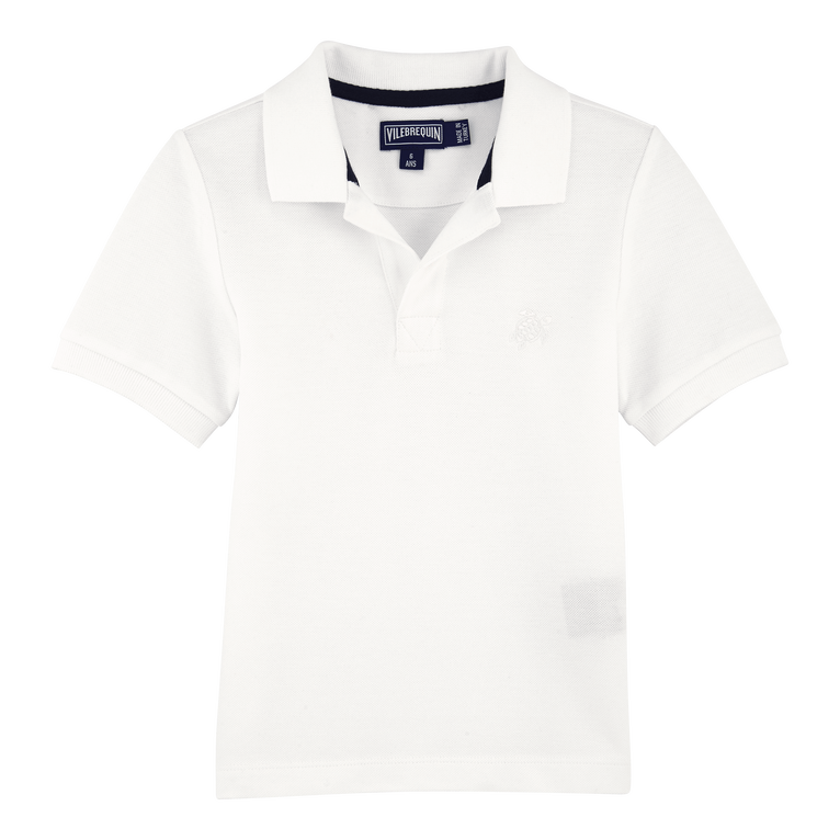 Cotton Pique Boys Polo Shirt Solid - Pantin - White