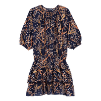 Robe courte à volants en coton femme Sweet Blossom Bleu marine vue de face