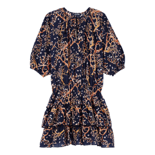Robe courte à volants en coton femme Sweet Blossom Bleu marine vue de face