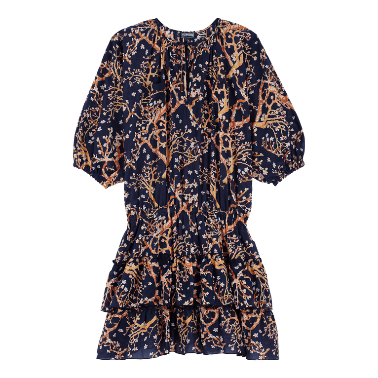 Women Short Ruffles Cotton Dress Sweet Blossom - Lauriane - Blue - Size M - Vilebrequin