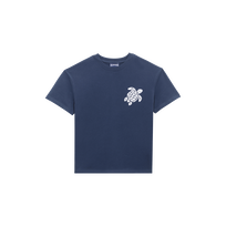 Camiseta de algodón orgánico con tortuga bordada para niño Azul marino vista frontal