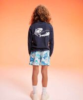 Boys Organic Cotton T-shirt Requins Printed at the back Navy front worn view